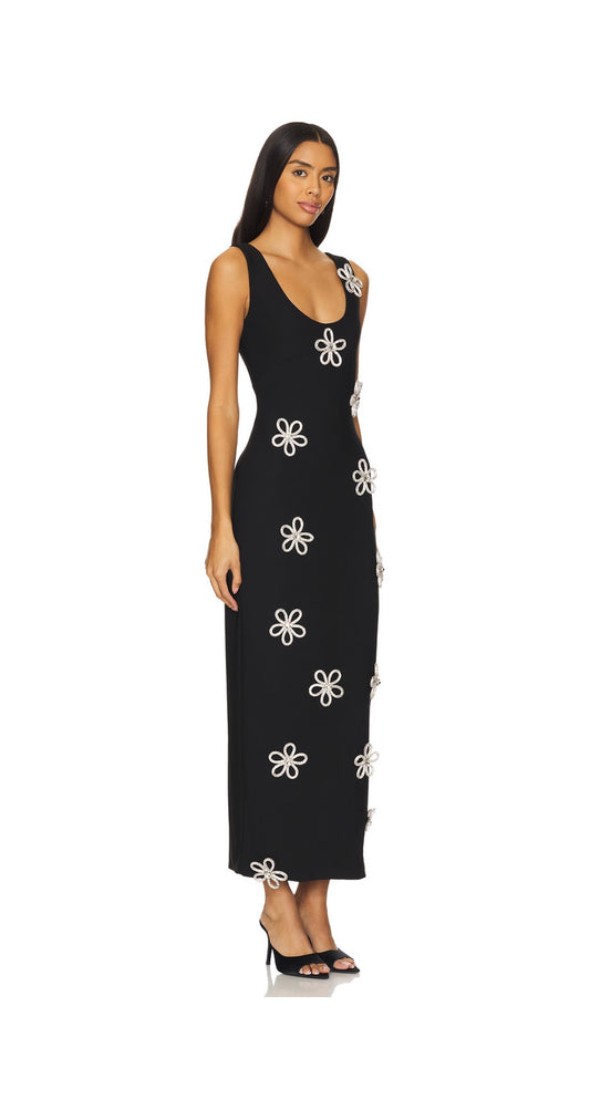 Delia Diamante Midi Dress In Black